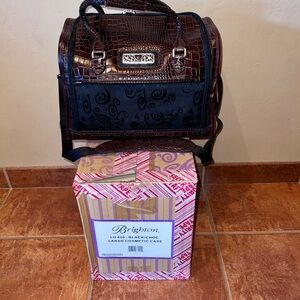 Brighton Large Black and Chocolate Croc-Embossed Lansky Cosmetic Case